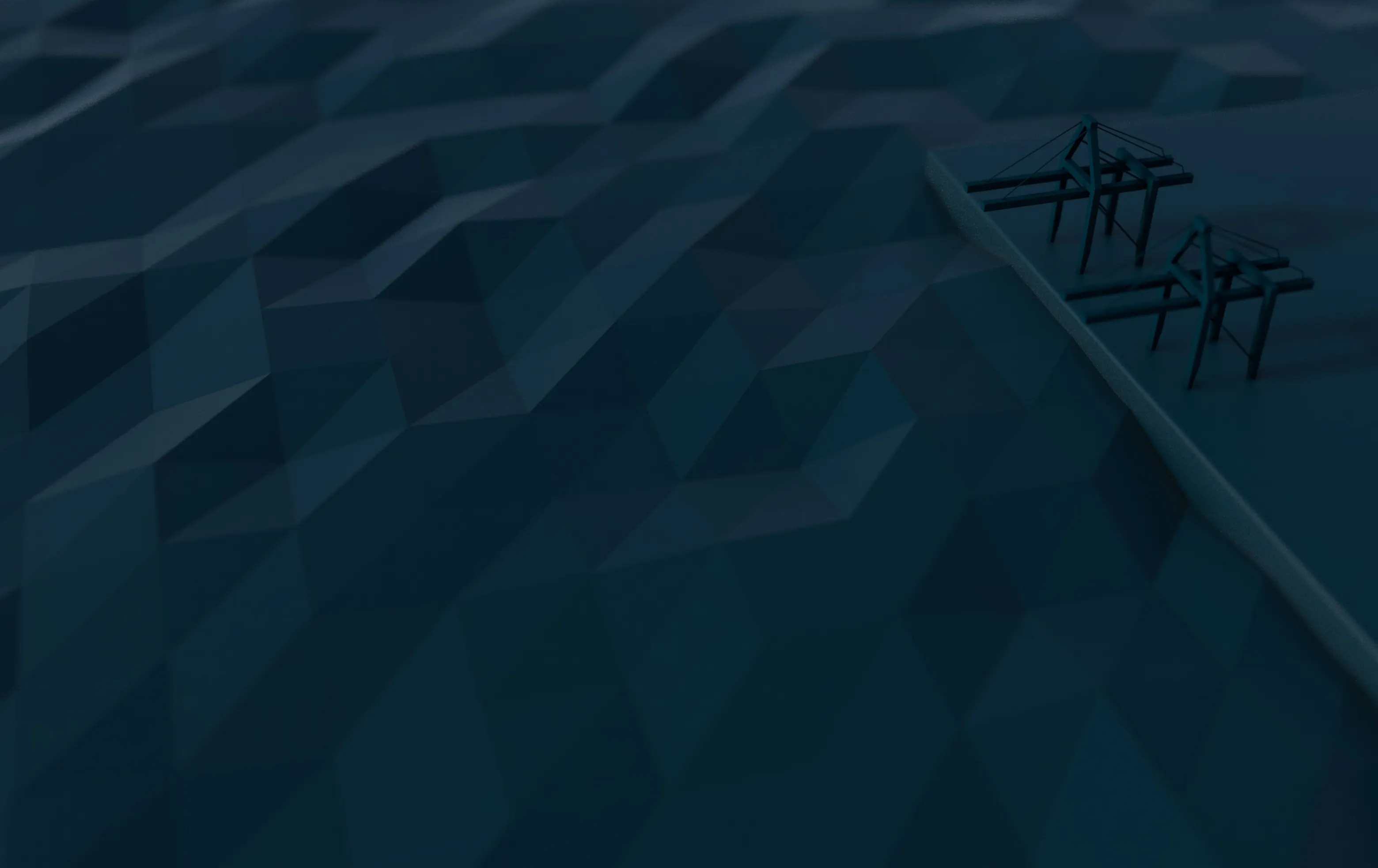 3D Render of a dockyard with container ship cranes.